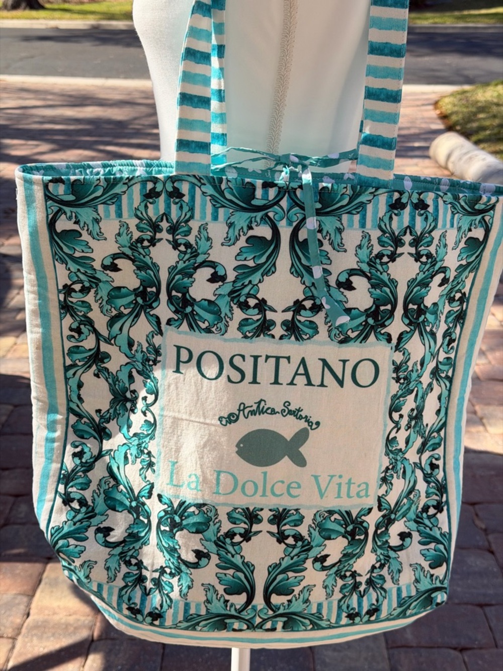 Antica sartoria 2026 Positano Aqua Teal leaf  Beach Tote Bag NWT
